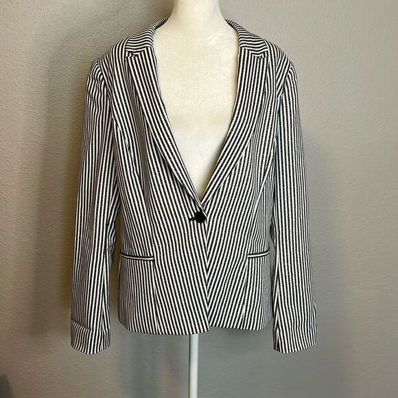 WHBM Black/White Abstract Stripe Blazer Size 12 - Picture 1 of 11
